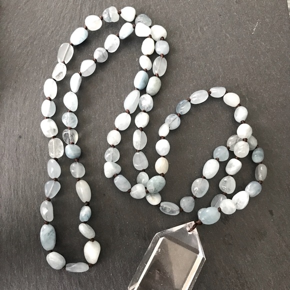 aquamarine and quartz gold or silver necklace - Picture 2 of 9